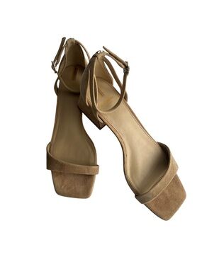 Sam Edelman Tan Suede Ankle-Strap square to Block Heel Sandals size 9